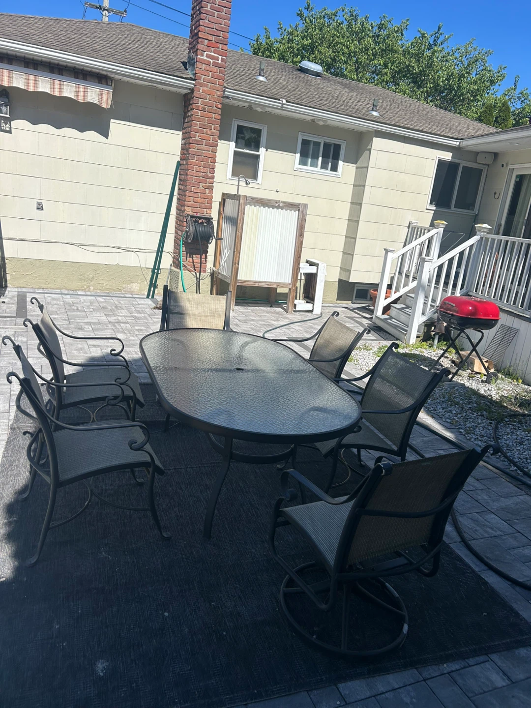 Oval Glass Top Patio Dining Set with 6 Chairs