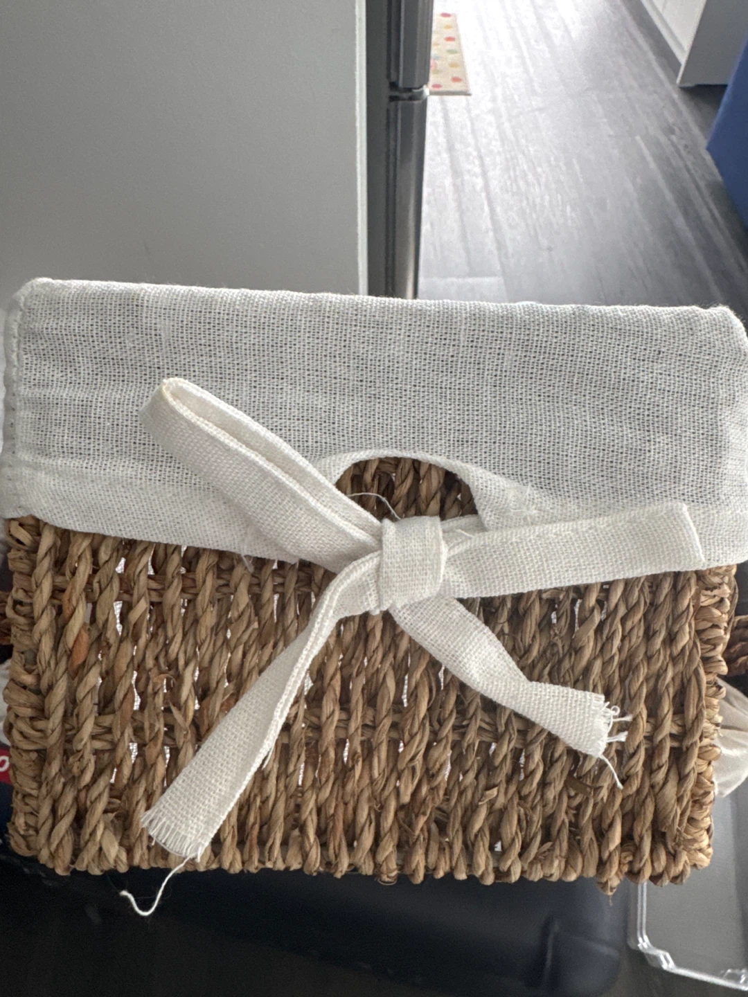 Woven Storage Basket with White Lid