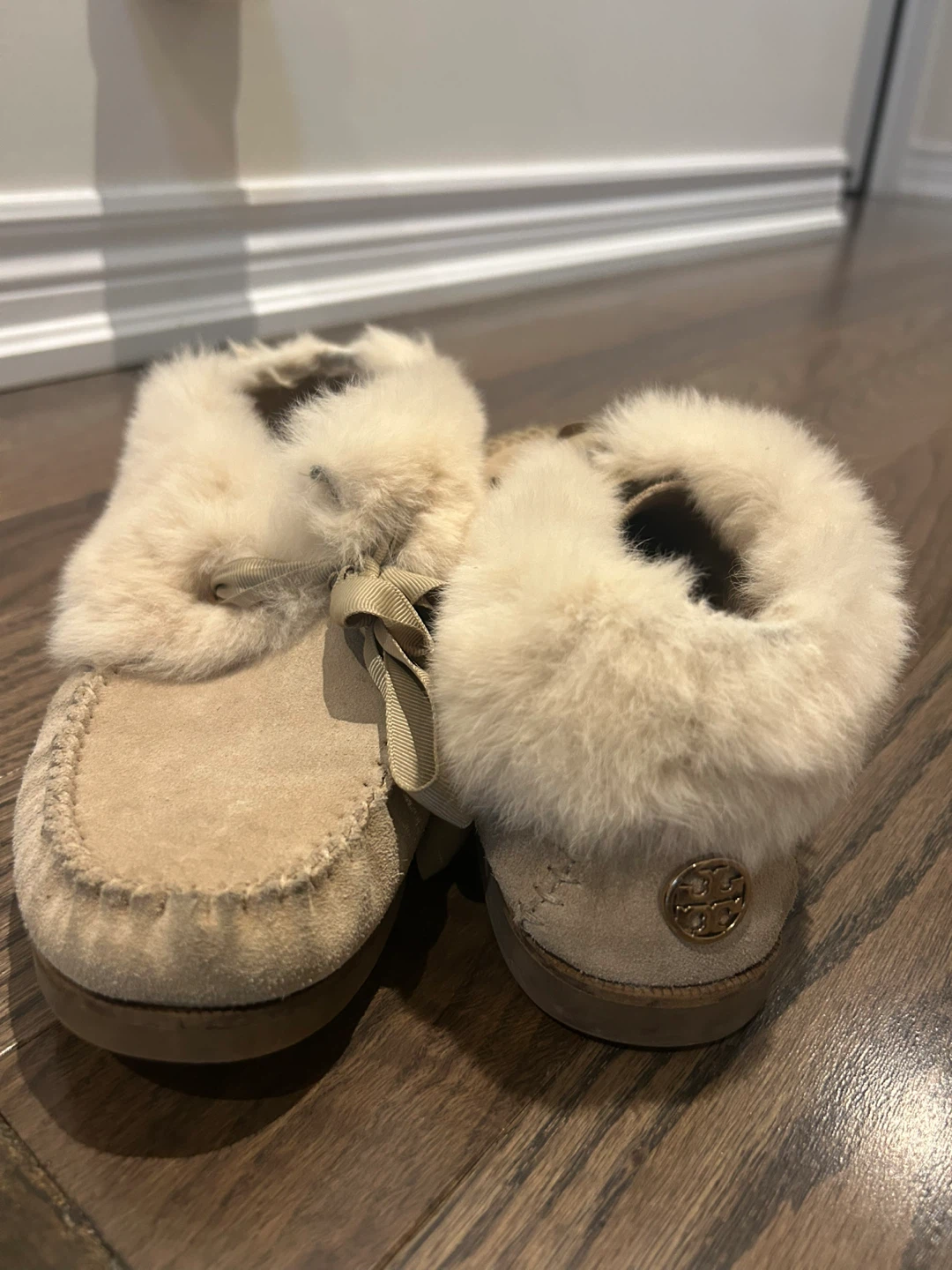 Tory Burch Tan Suede Fur Lined Moccasin Boots