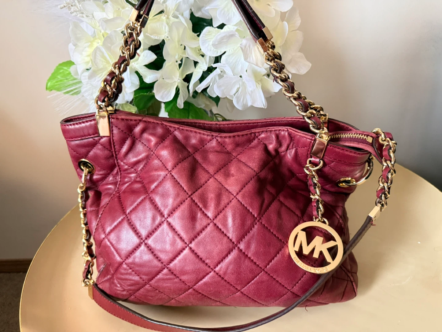 Michael Kors Quilted Leather Shoulder Bag - Burgundy