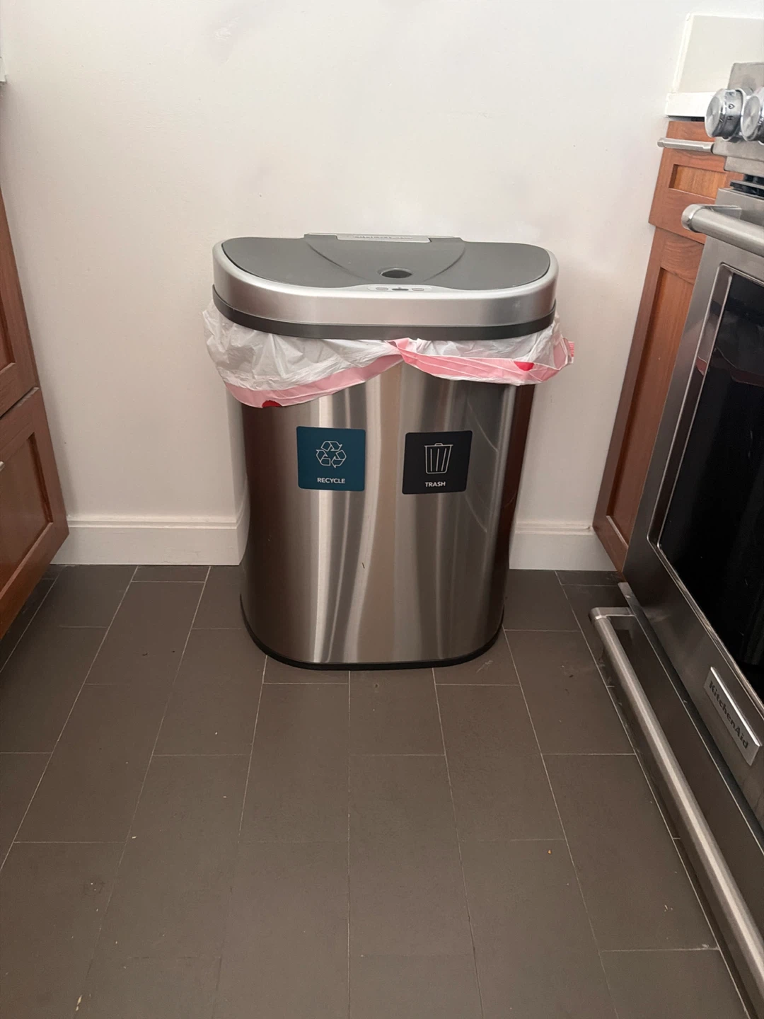 Stainless Steel Step Trash Can with Recycle & Trash Labels
