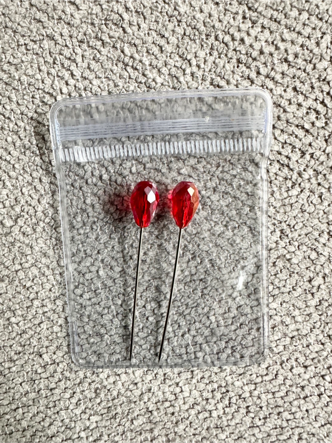 2 Red Crystal Head Pins