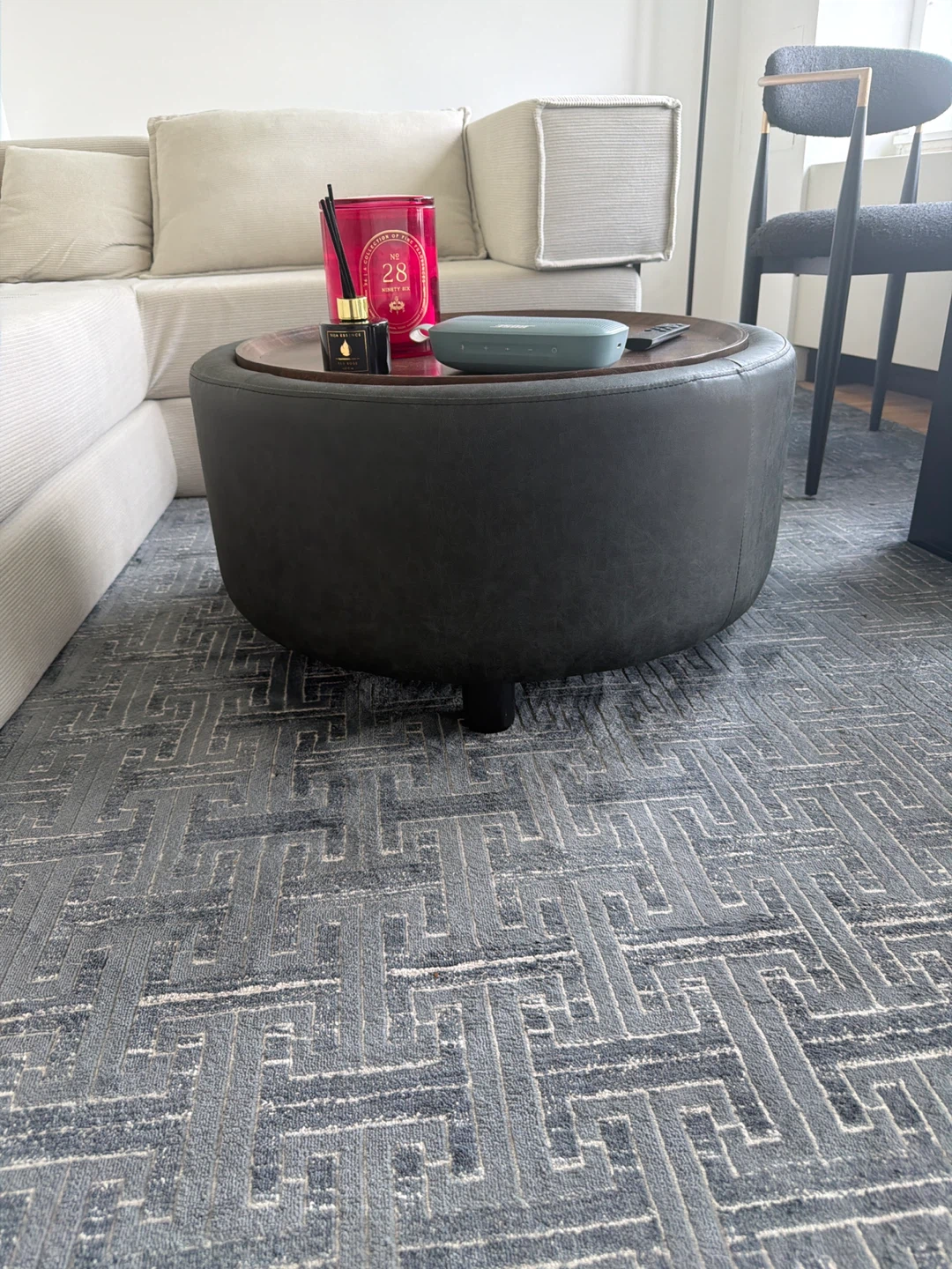 Round Ottoman Coffee Table with Wooden Top