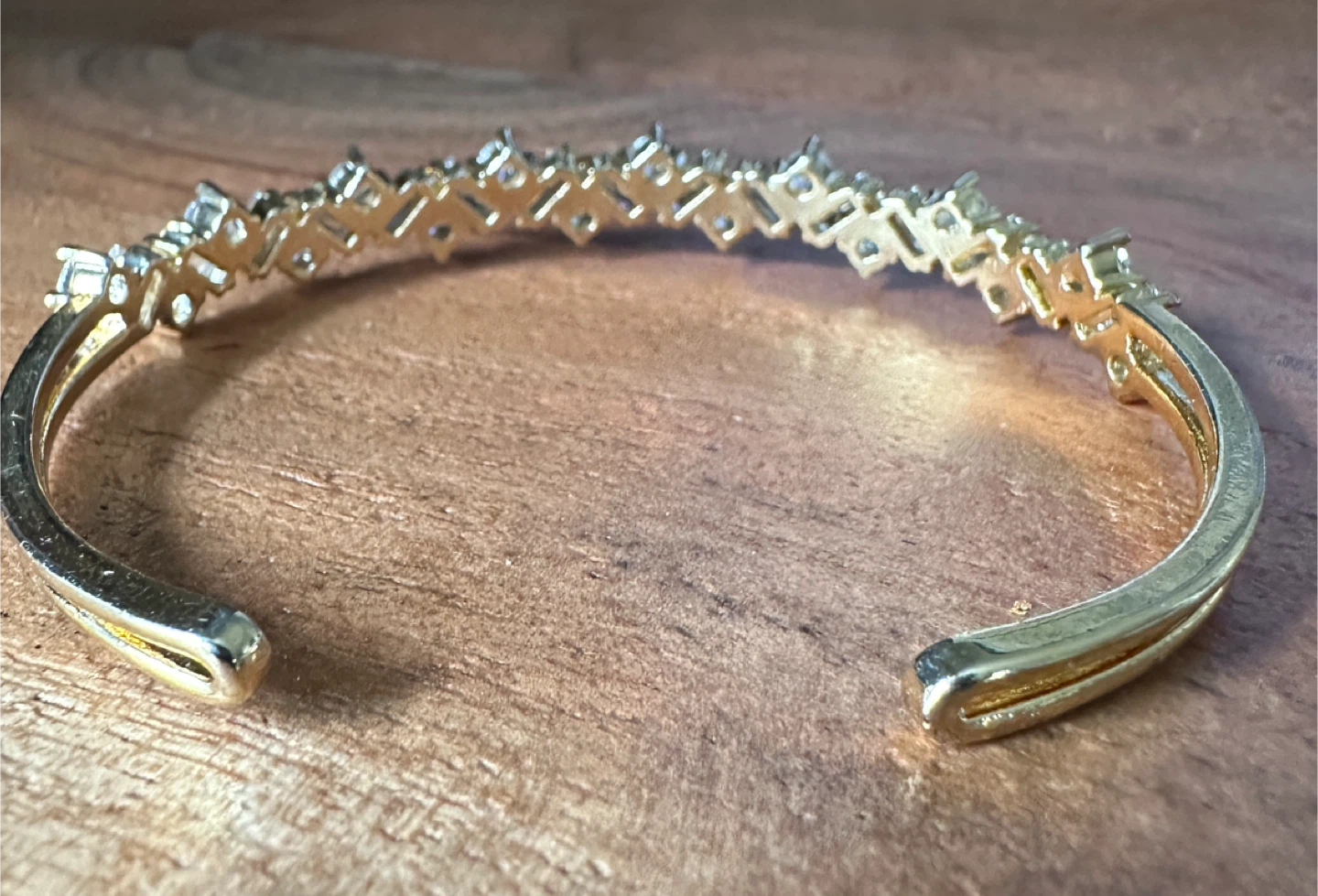 Gold-tone cuff bracelet with clear stones - photo 2