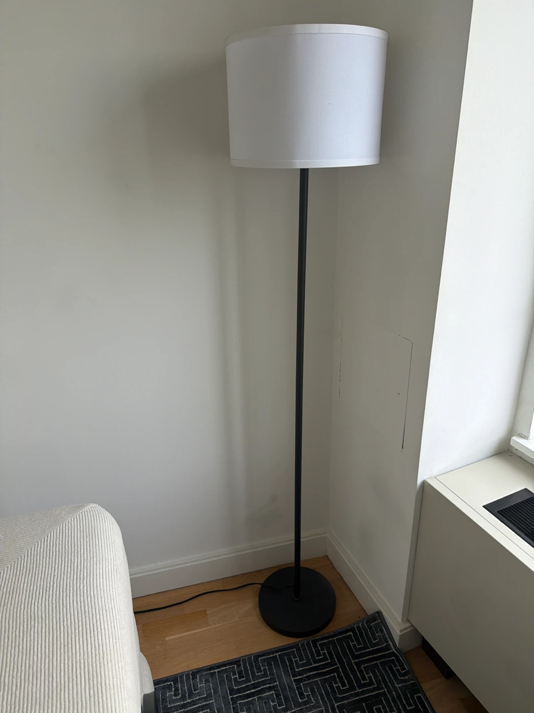 White Drum Shade Floor Lamp - Black Metal