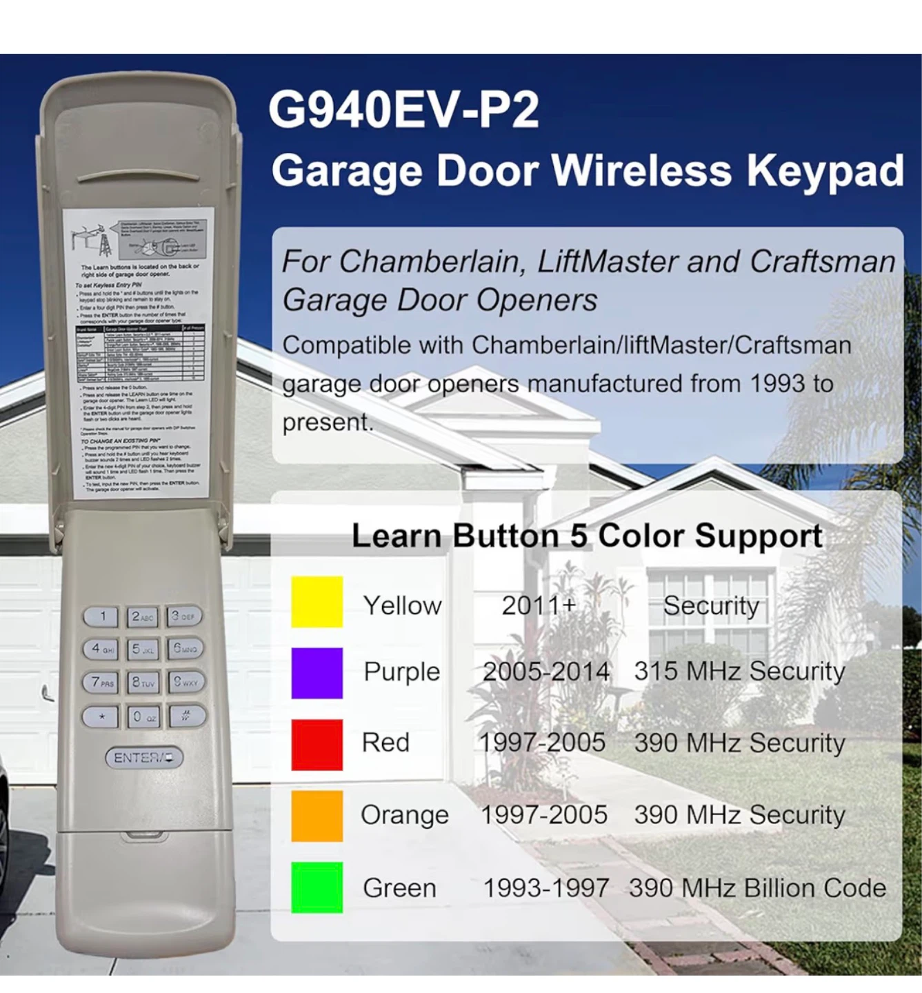 Universal Garage Door Keypad Chamberlain LiftMaster Craftsman G2 - photo 3