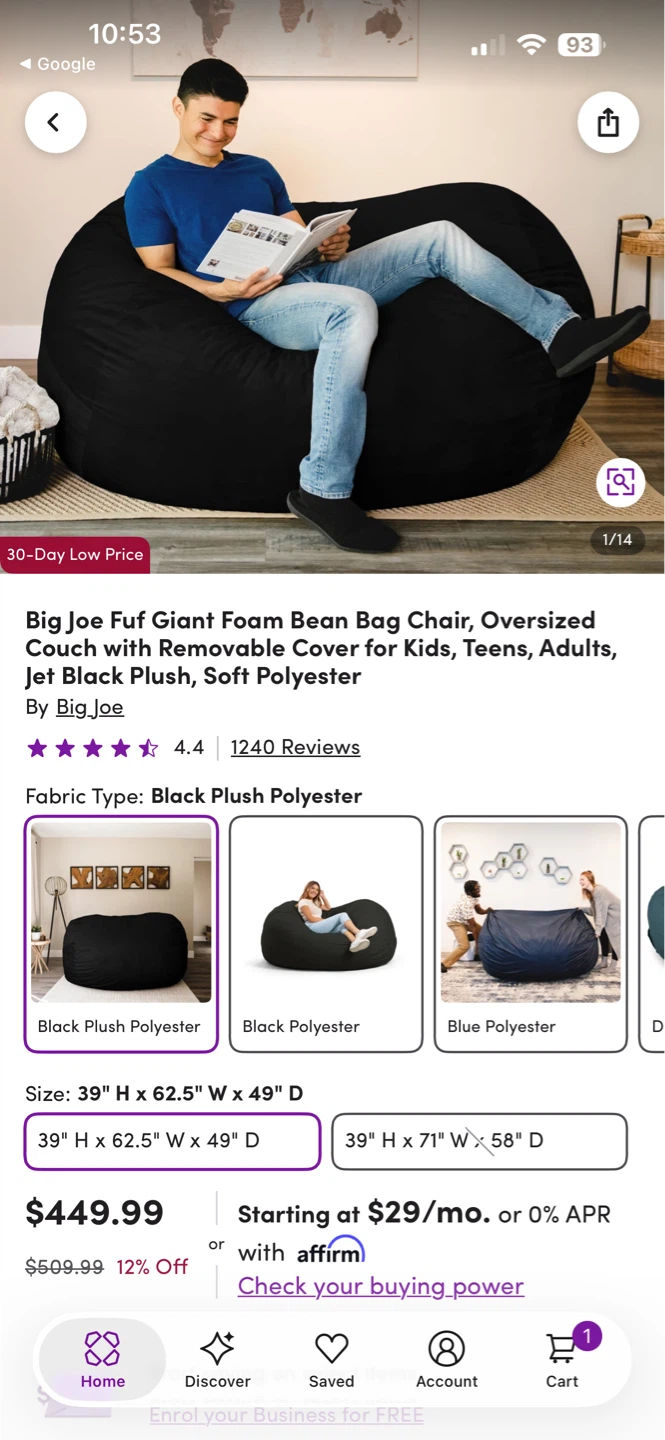 Big Joe Bean Bag Chair - Dark Grey - photo 3