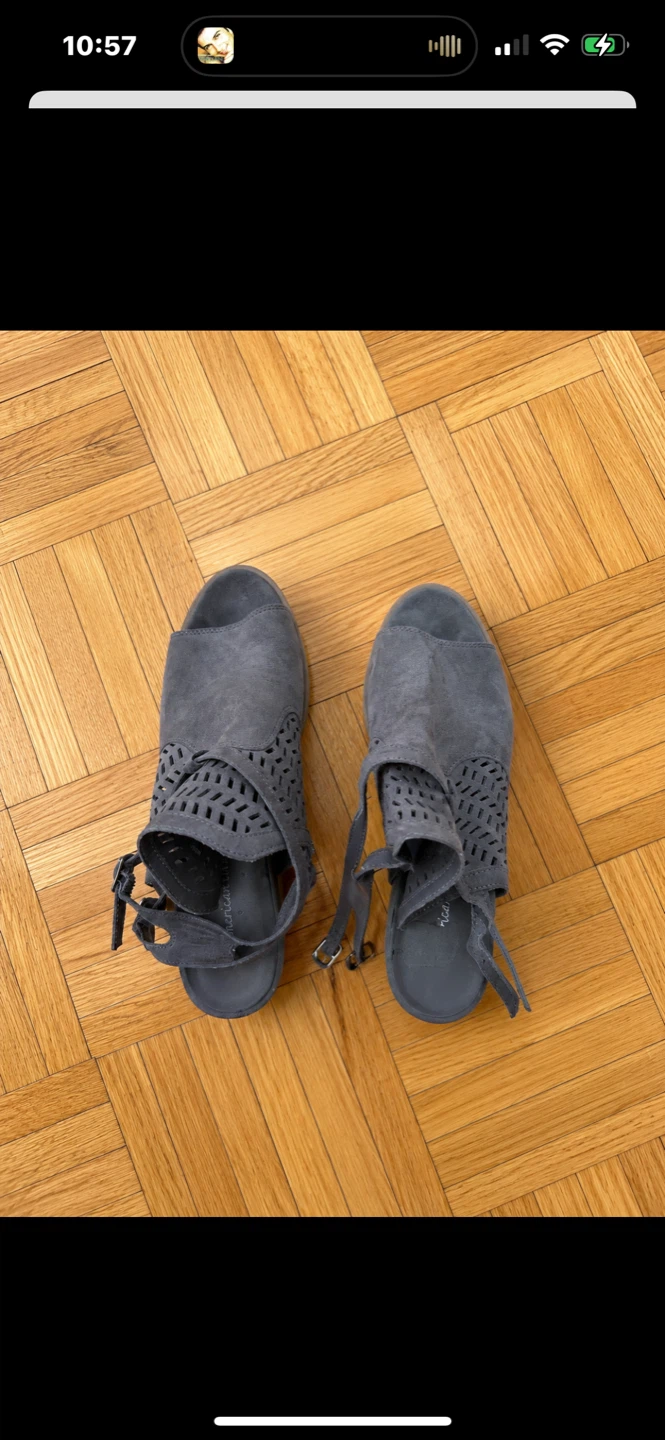 American Eagle Grey Suede Cut-Out Wedge Sandals