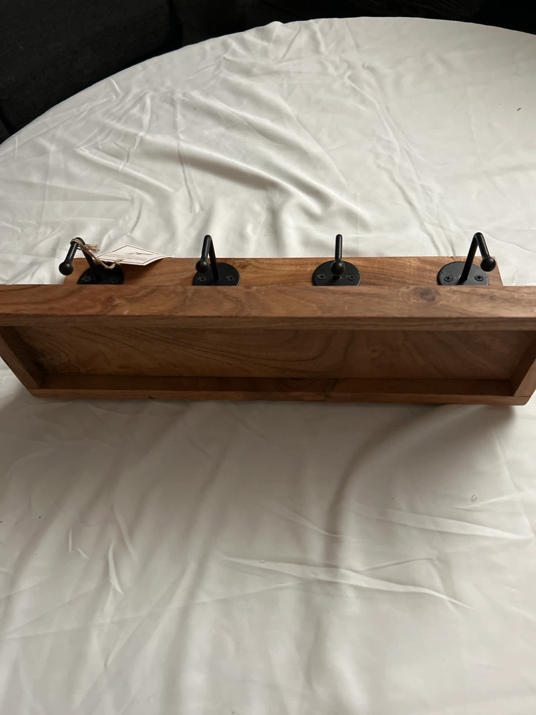 Wooden Wall Shelf with 4 Hooks - photo 2