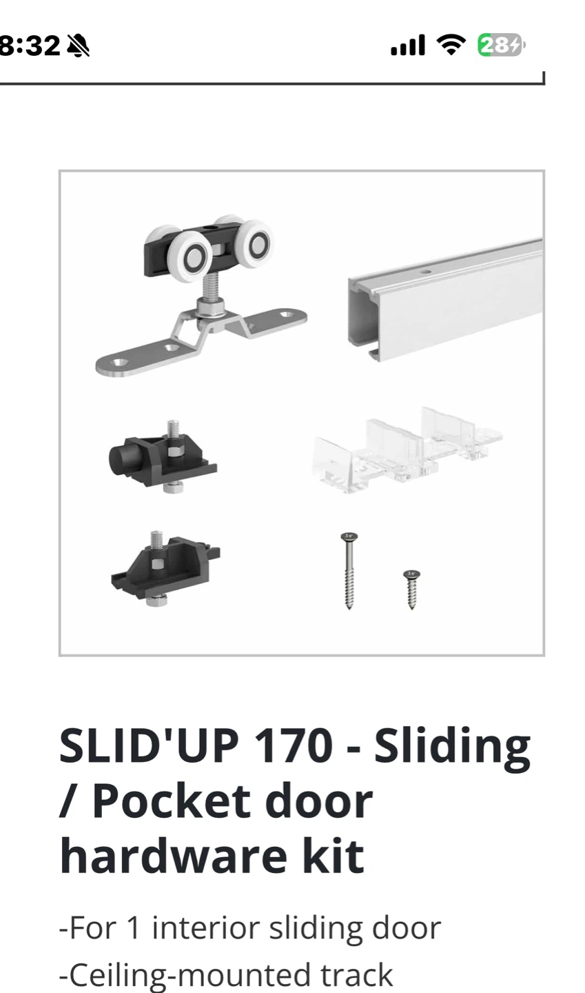 SLID'UP 170 Sliding / Pocket Door Hardware Kit soft close