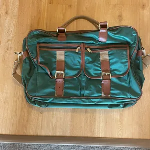 Green Duffle Bag with Brown Leather Accents