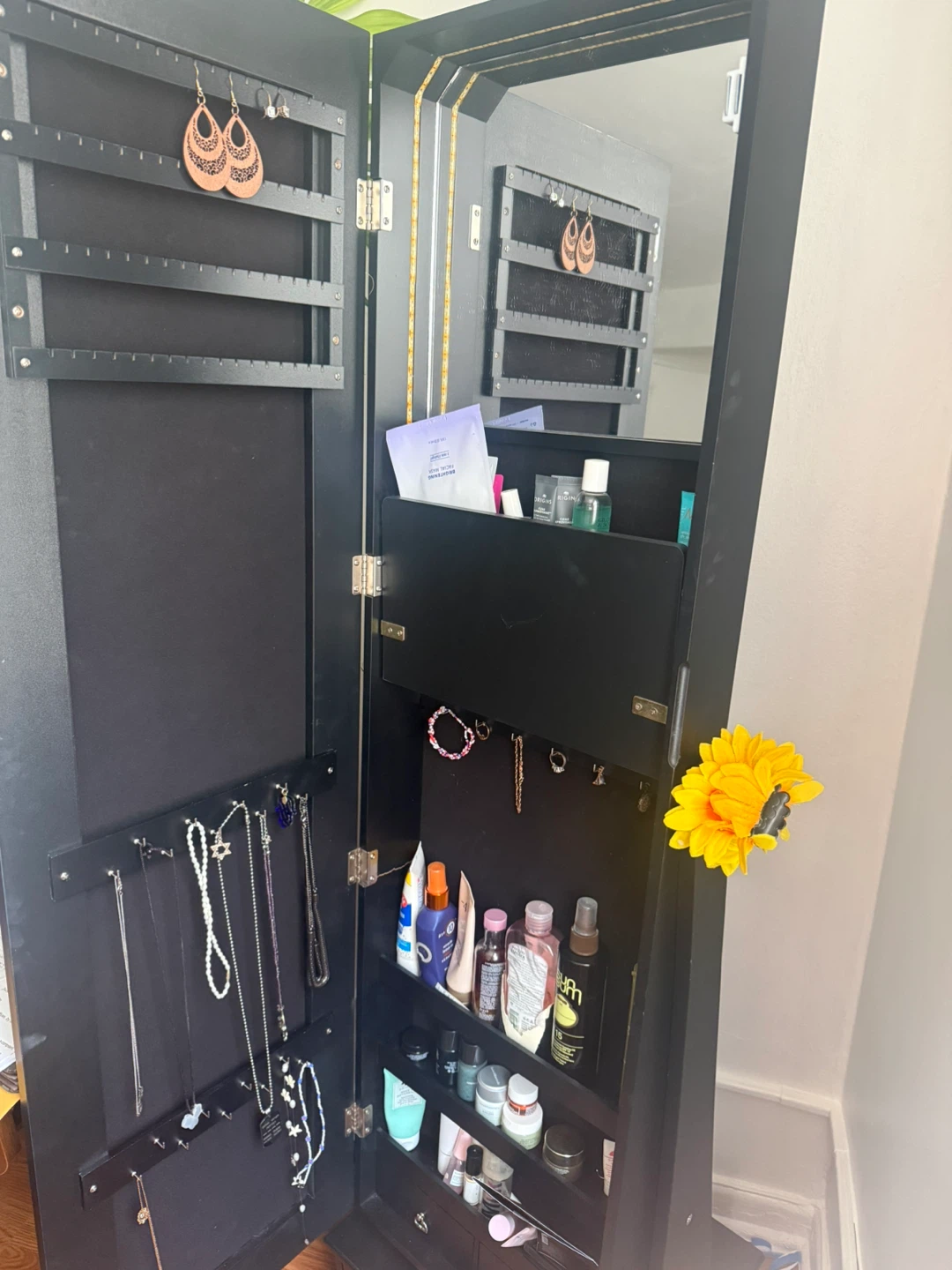 Black Full Length Mirror with Storage Drawer - photo 2