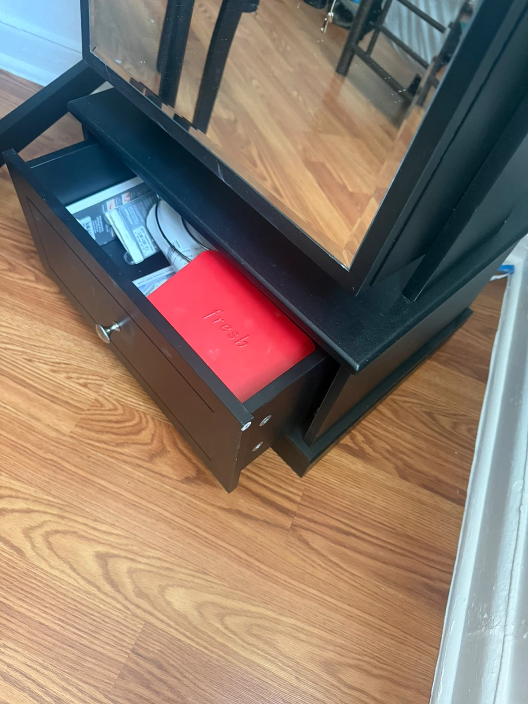 Black Full Length Mirror with Storage Drawer - photo 3