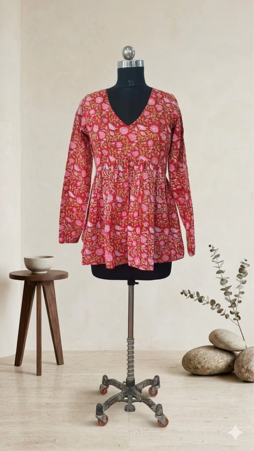 Women's Red Floral Print Peplum Top