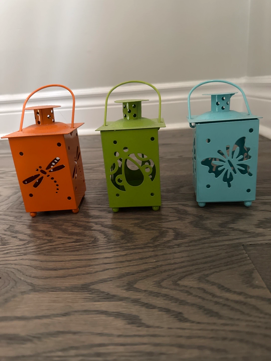 Set of 3 Decorative Lanterns - Orange, Green, Teal