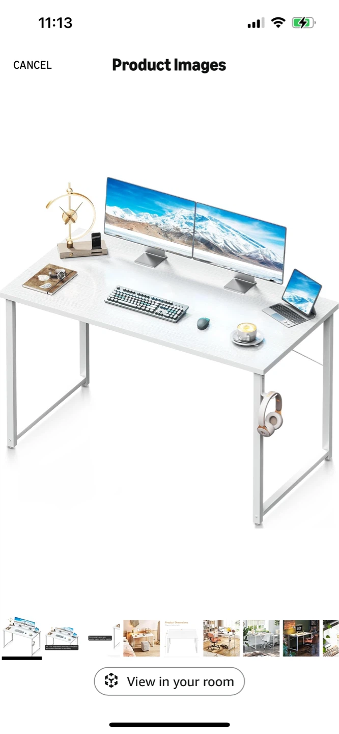 31" x 16" x 29" White Metal Frame Desk