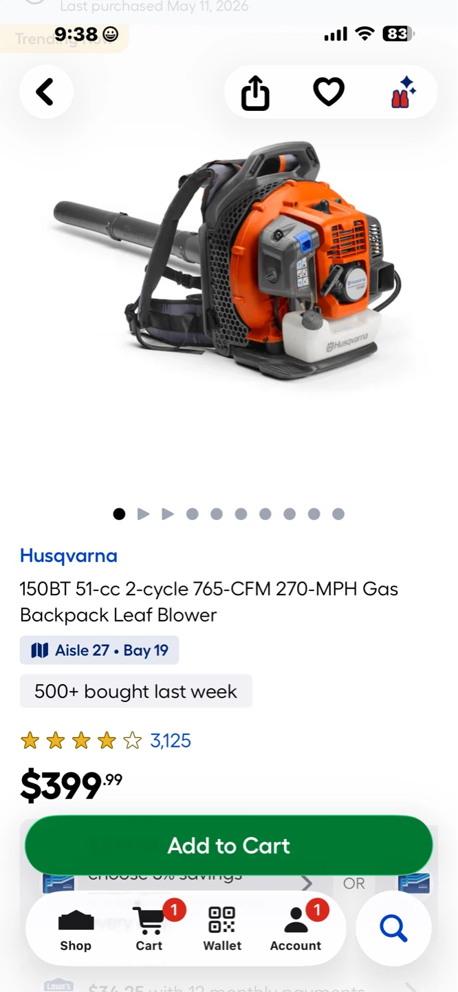 Husqvarna 150BT 51cc 2-Cycle Backpack Blower - photo 2