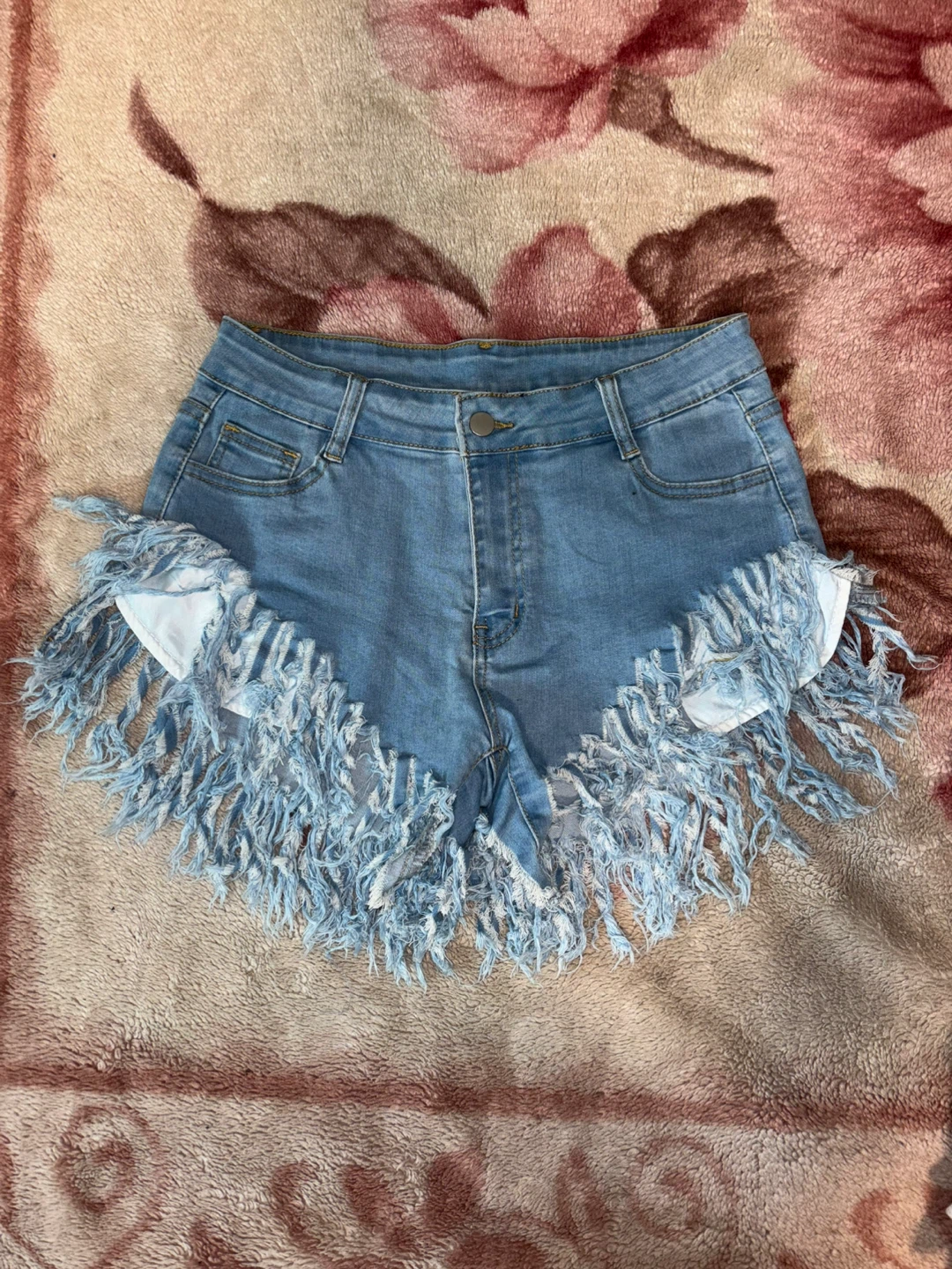 SHEIN Women's Denim Shorts Size L Fringe Hem