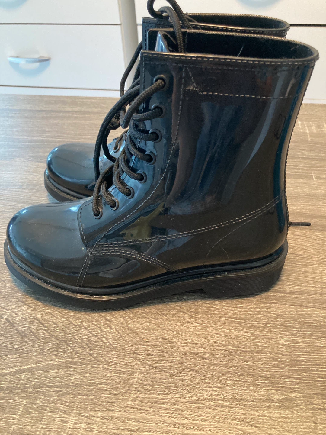 Black Patent Lace-Up Boots women’s