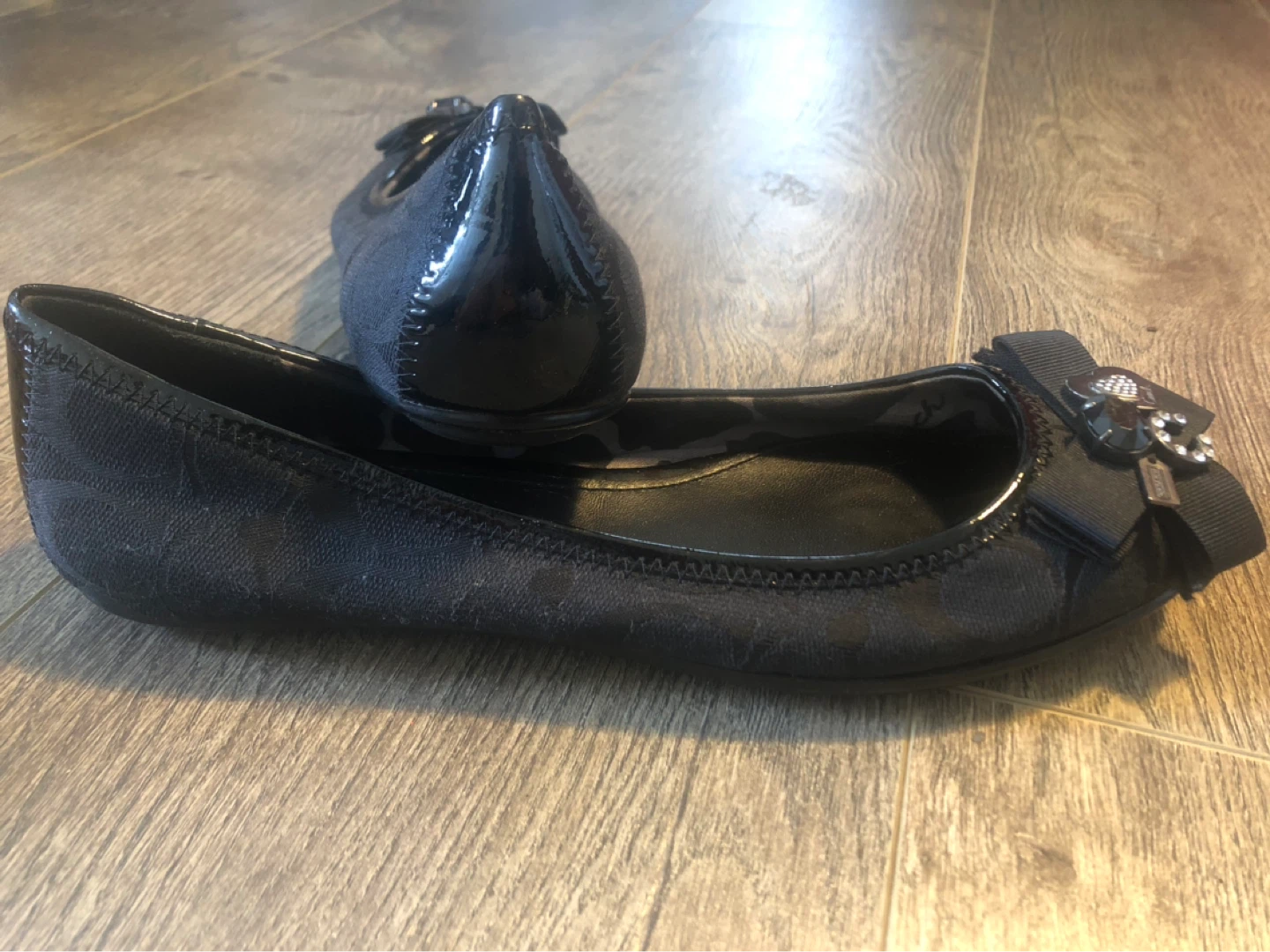 Coach Black Monogram Ballet Flats with Bow Detail - photo 2