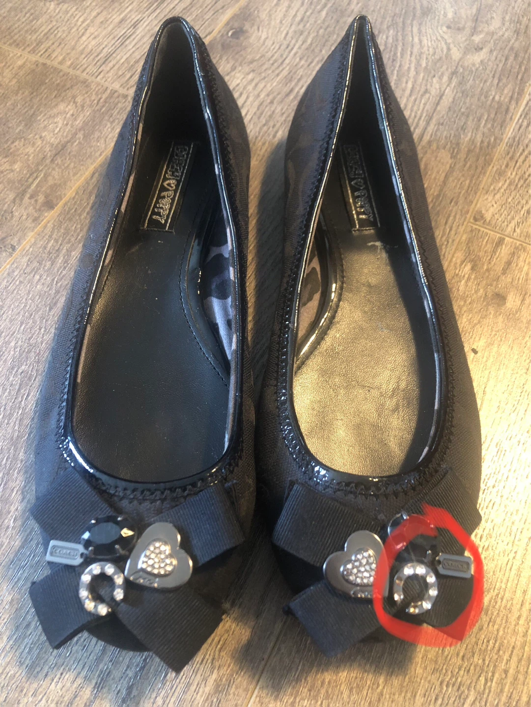 Coach Black Monogram Ballet Flats with Bow Detail