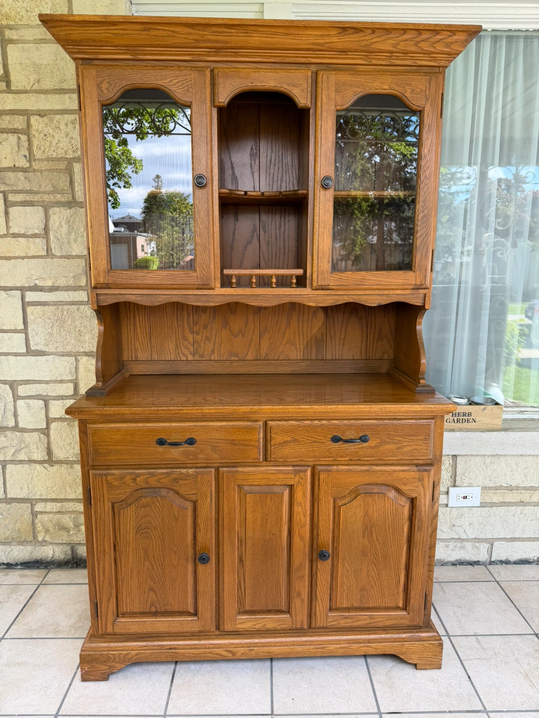 Oak Cabinet with Glass Doors