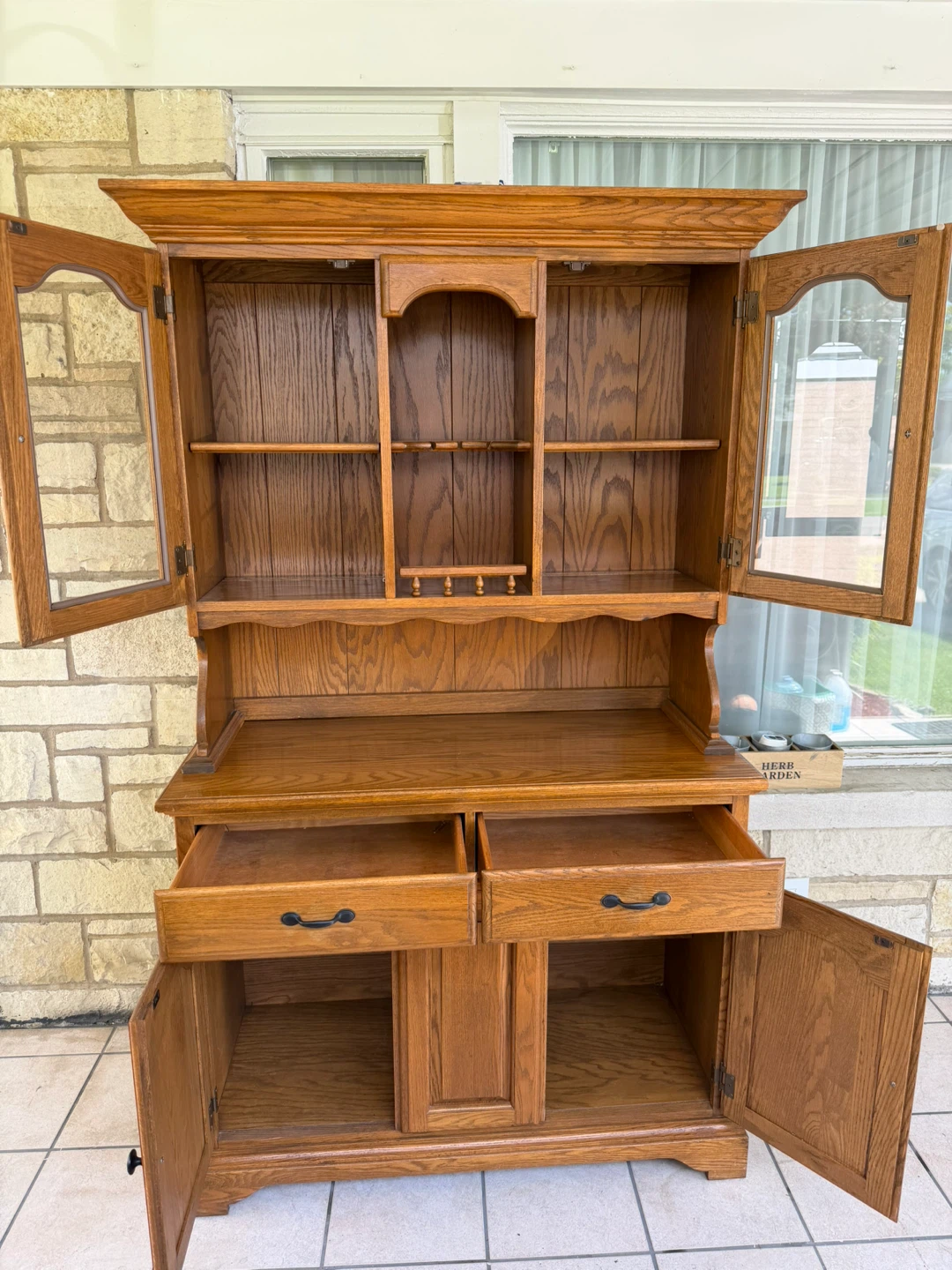 Oak Cabinet with Glass Doors - photo 2