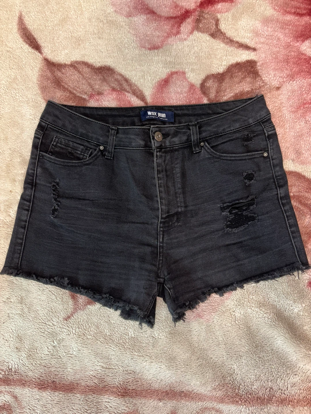 Wax Jean Black Distressed Denim Shorts