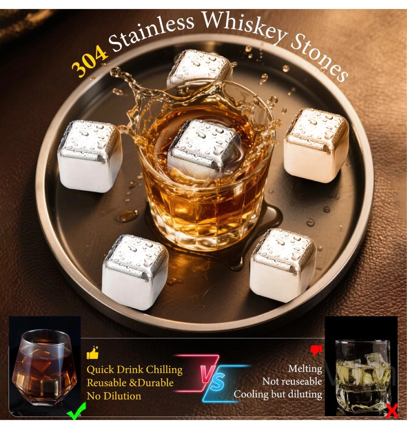 Stainless Steel Whiskey Stones with Tongs & Case - photo 5