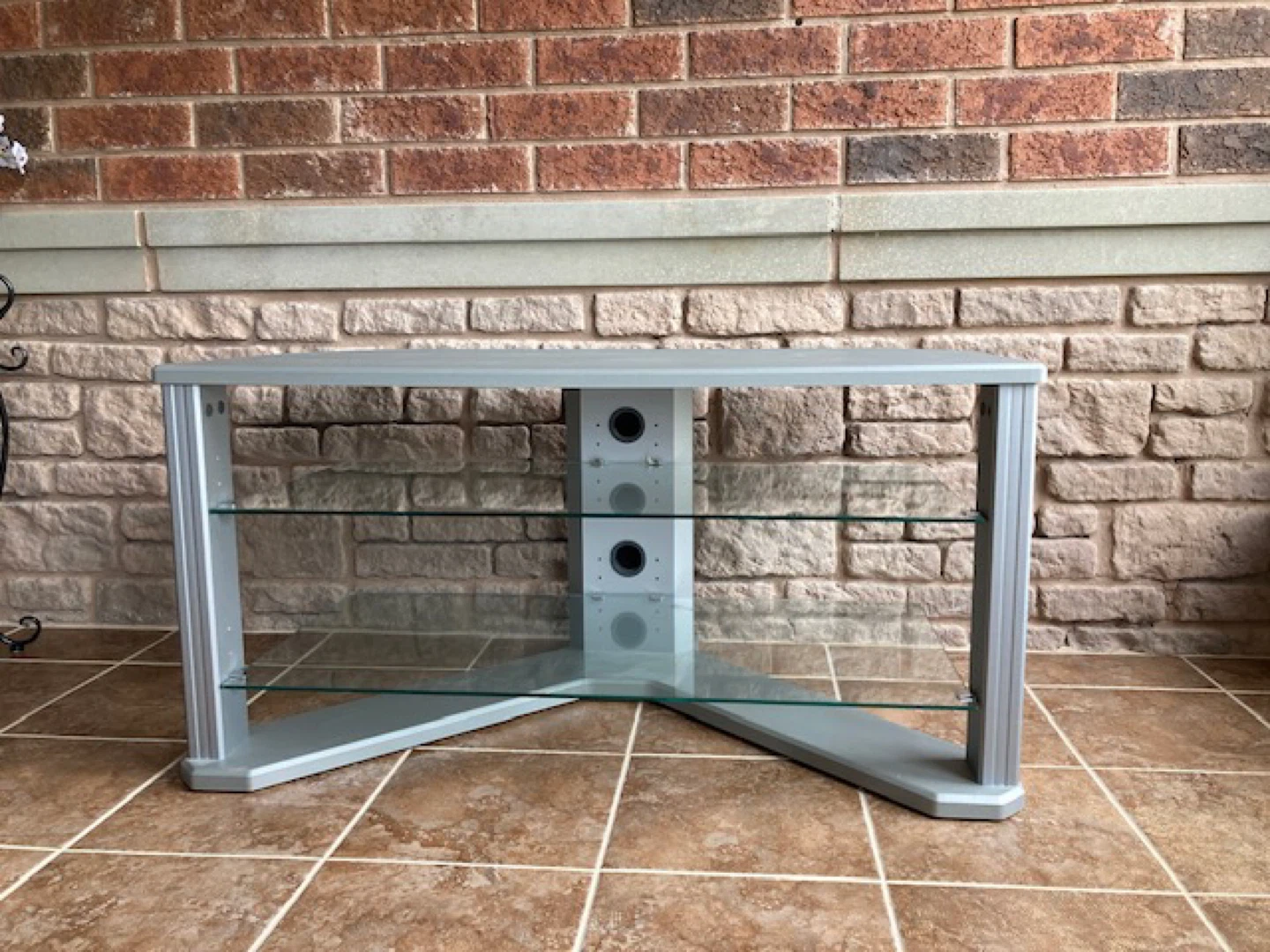 Grey Entertainment TV Stand with Glass Shelves - photo 2