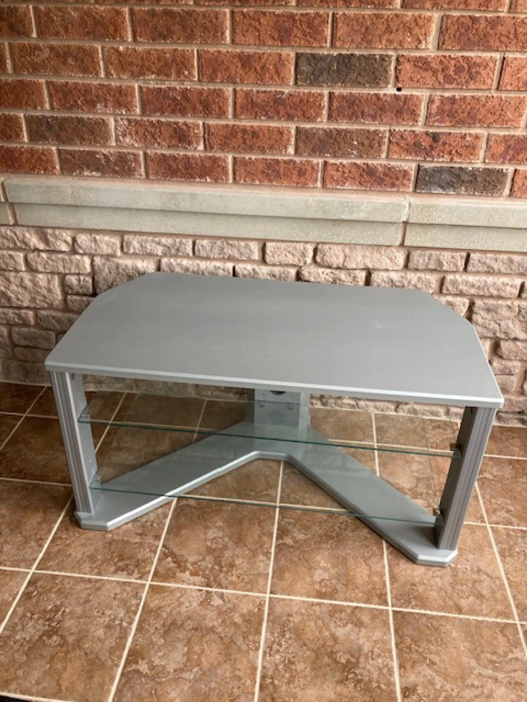 Grey Entertainment TV Stand with Glass Shelves