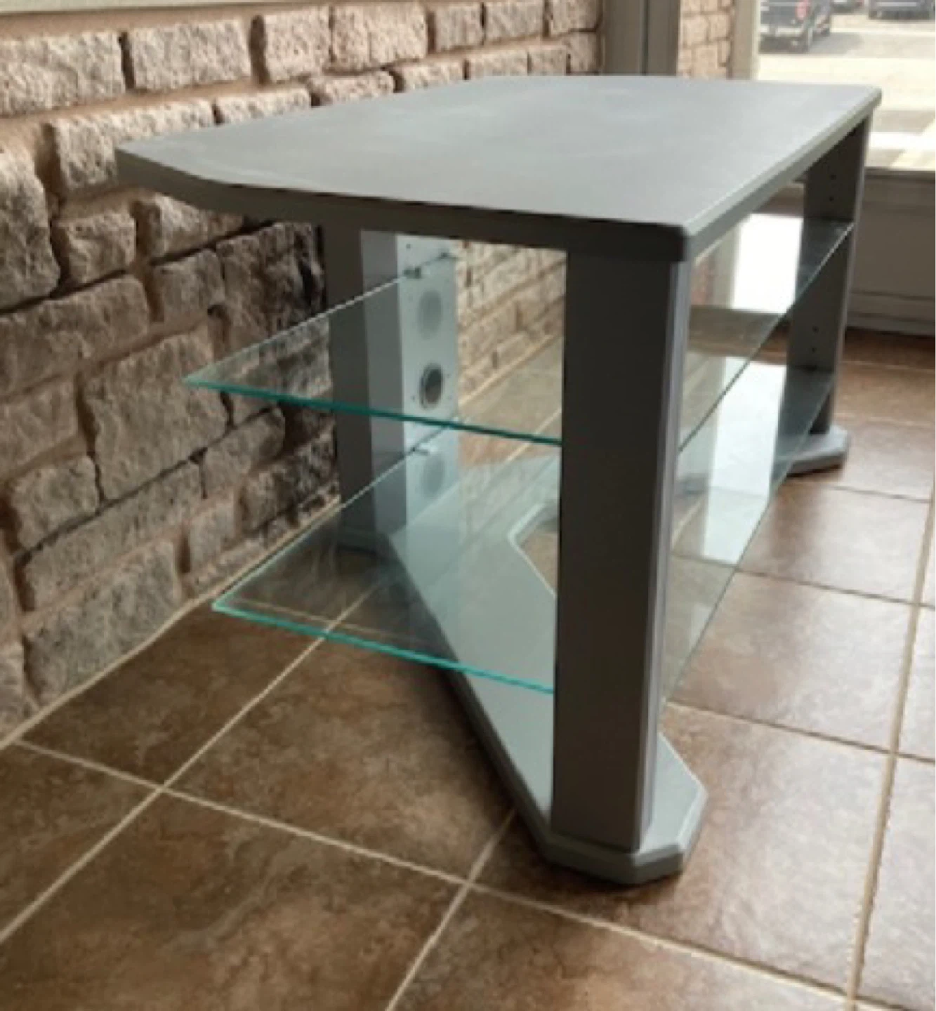 Grey Entertainment TV Stand with Glass Shelves - photo 3