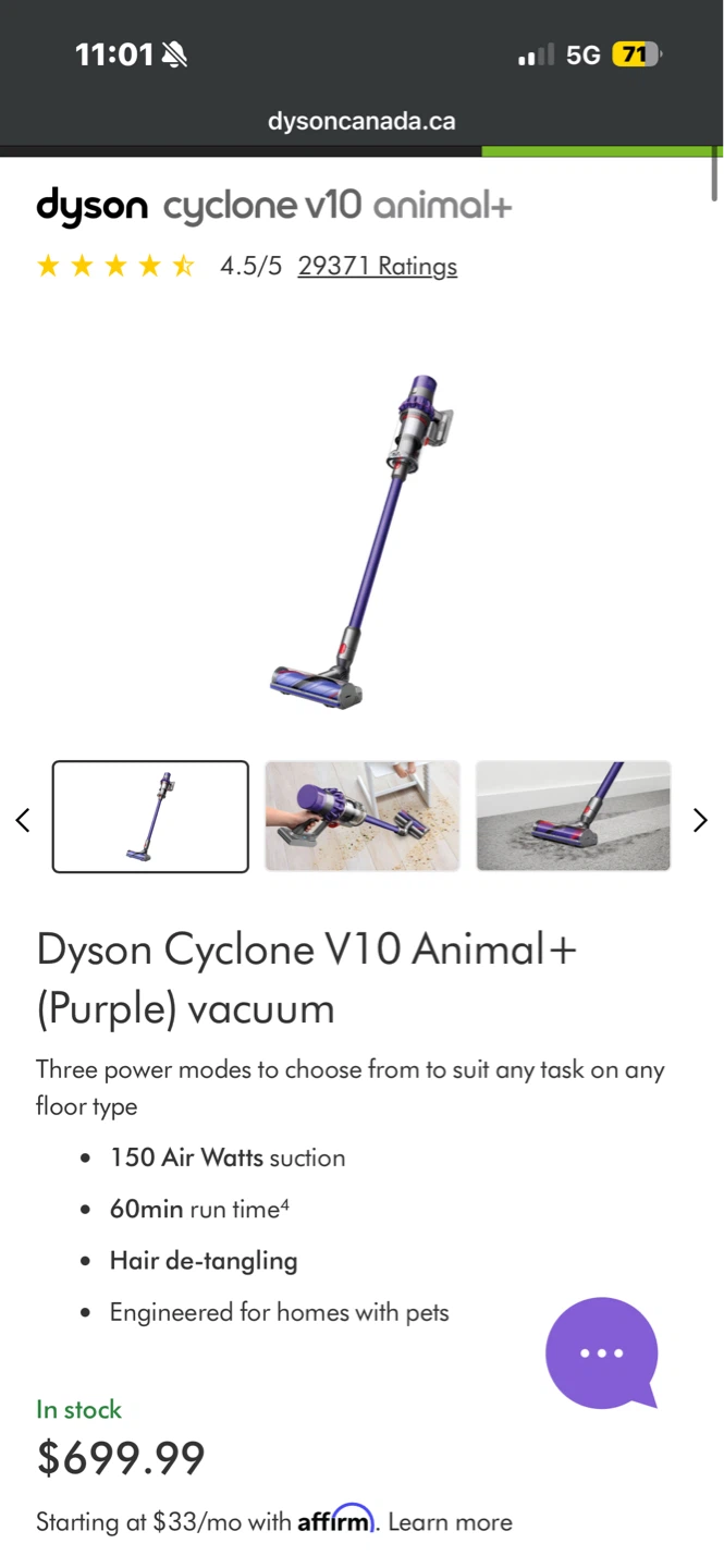 Dyson Cyclone V10 Animal+ (Purple) Vacuum