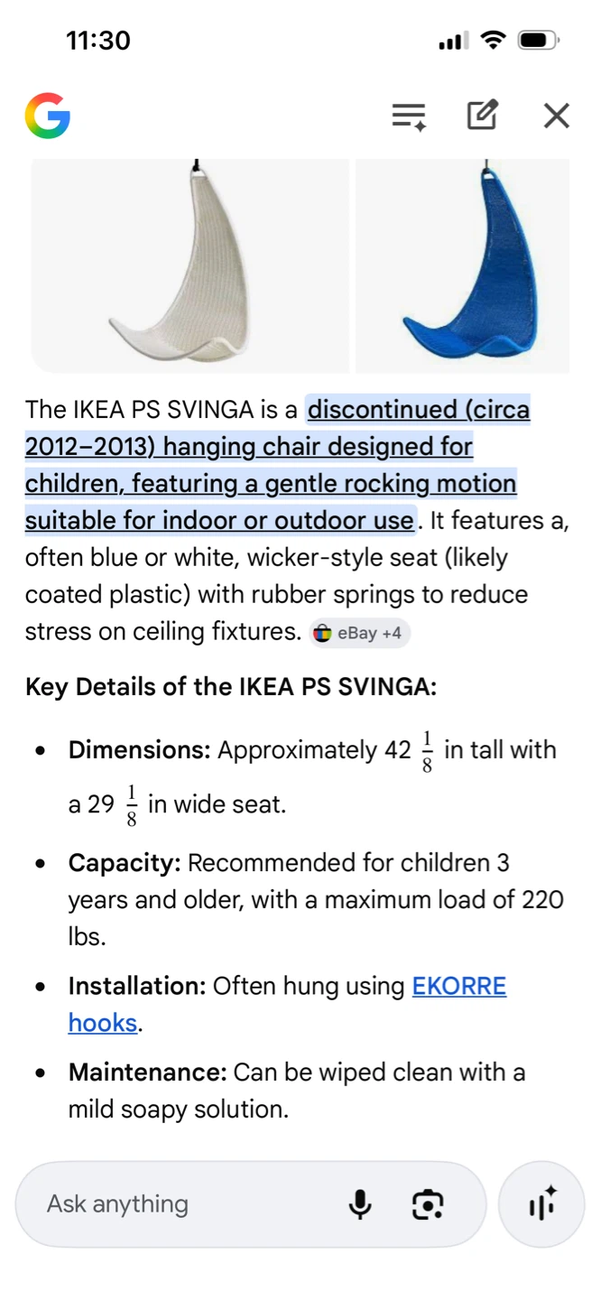 IKEA PS SVINGA Hanging Chair - White - photo 5