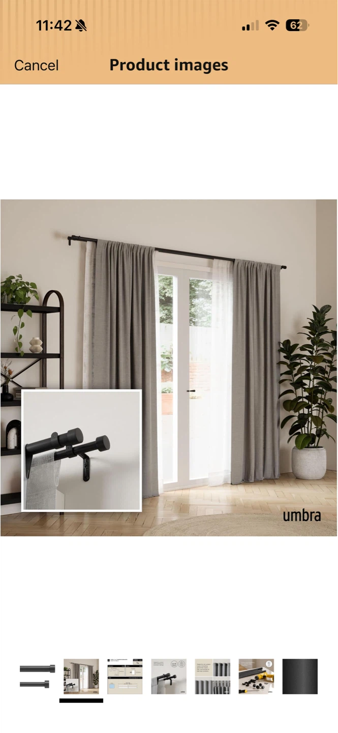 Umbra Cappa Double Curtain Rod, Black, 36"-66"
