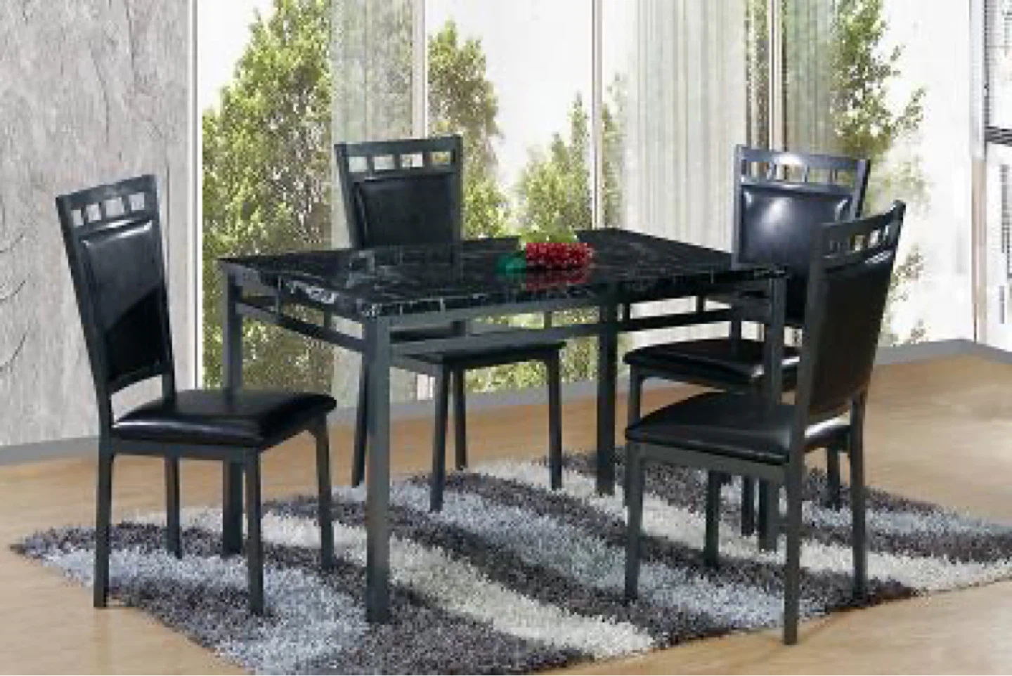 Black Marble Top Dining Table Set with 4 Chairs