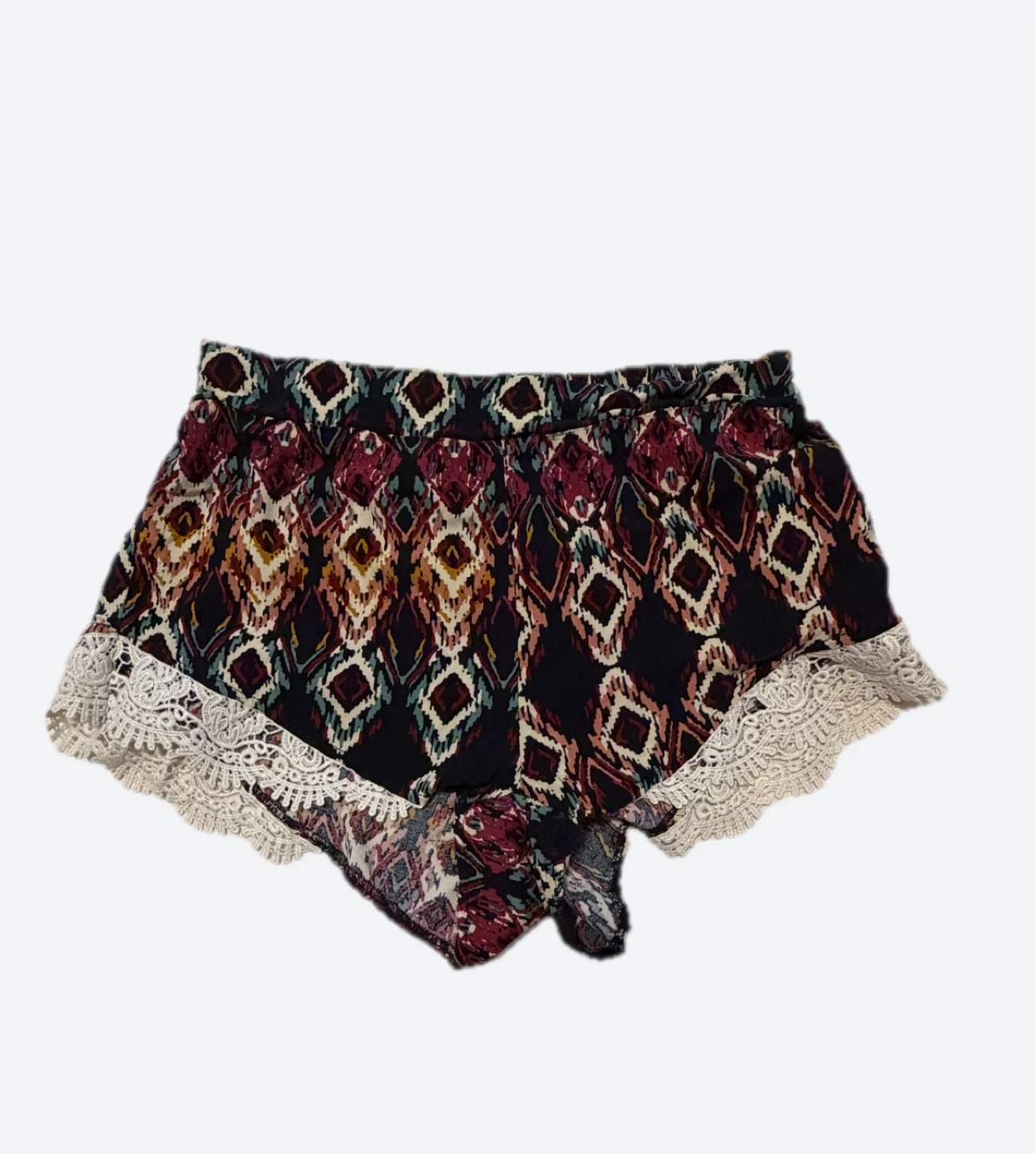 Patterned Shorts with Lace Trim