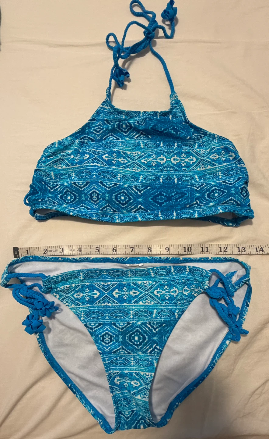 Blue Geometric Patterned Bikini Set