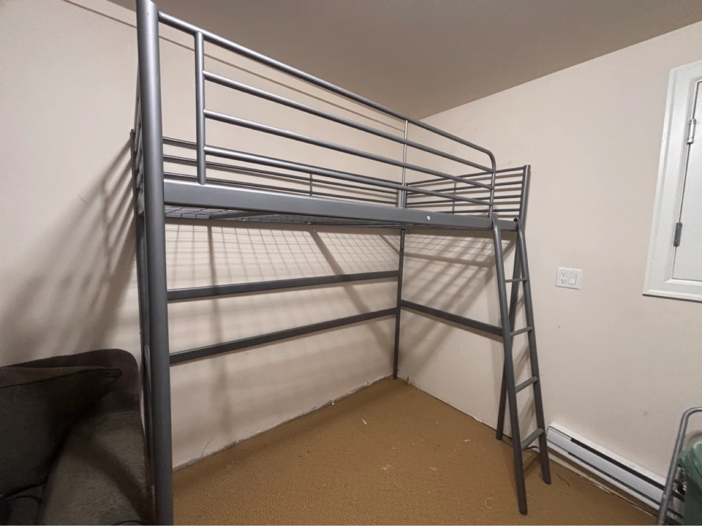Grey Metal Loft Bed Frame with Ladder