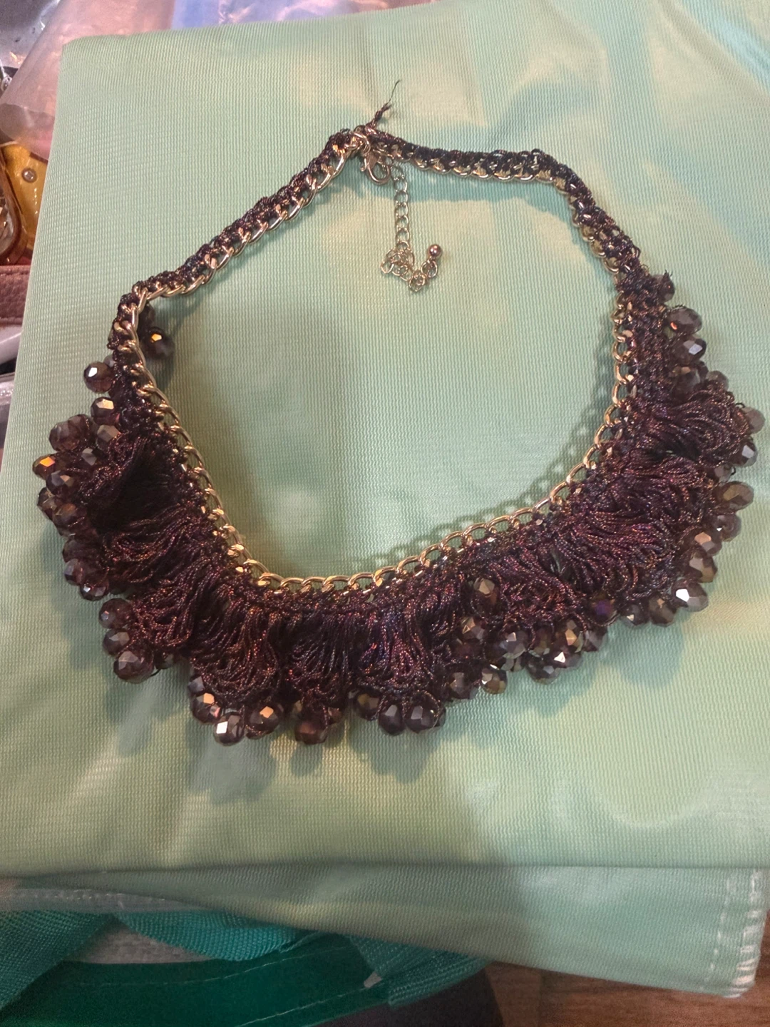 Gold Tone Choker Necklace with Purple Beads - photo 2