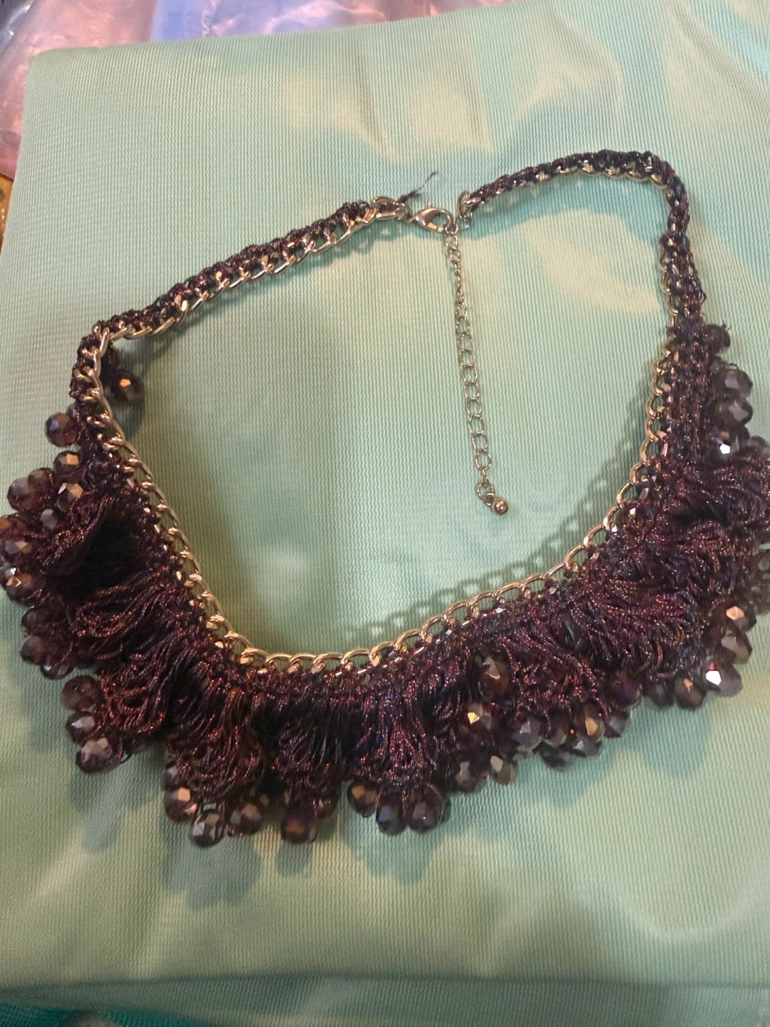 Gold Tone Choker Necklace with Purple Beads - photo 3