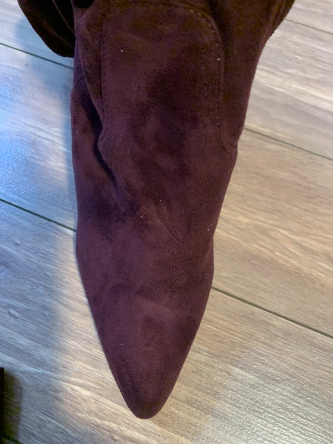 Maroon Suede Over-the-Knee Boots with Zipper - photo 3