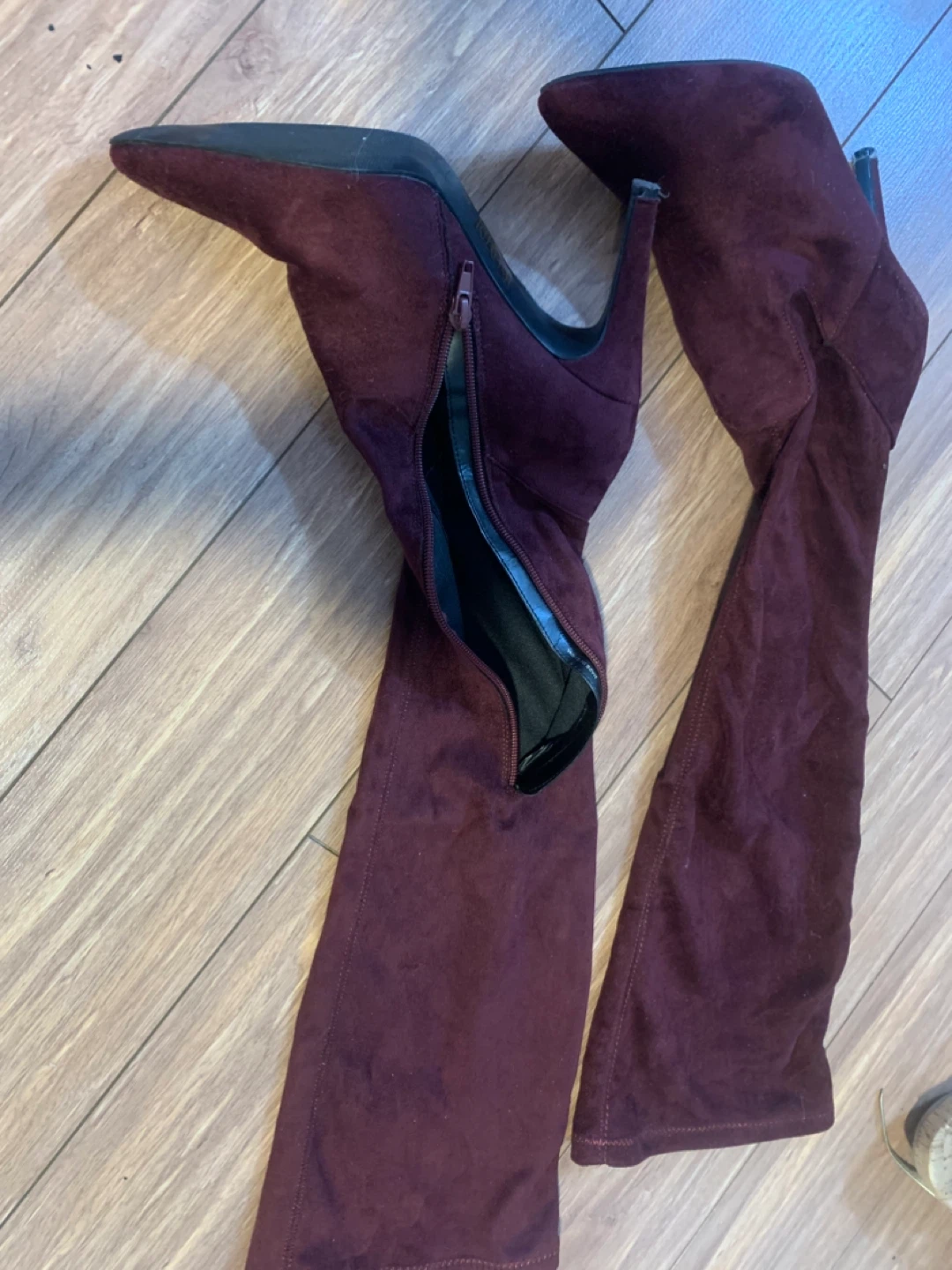 Maroon Suede Over-the-Knee Boots with Zipper