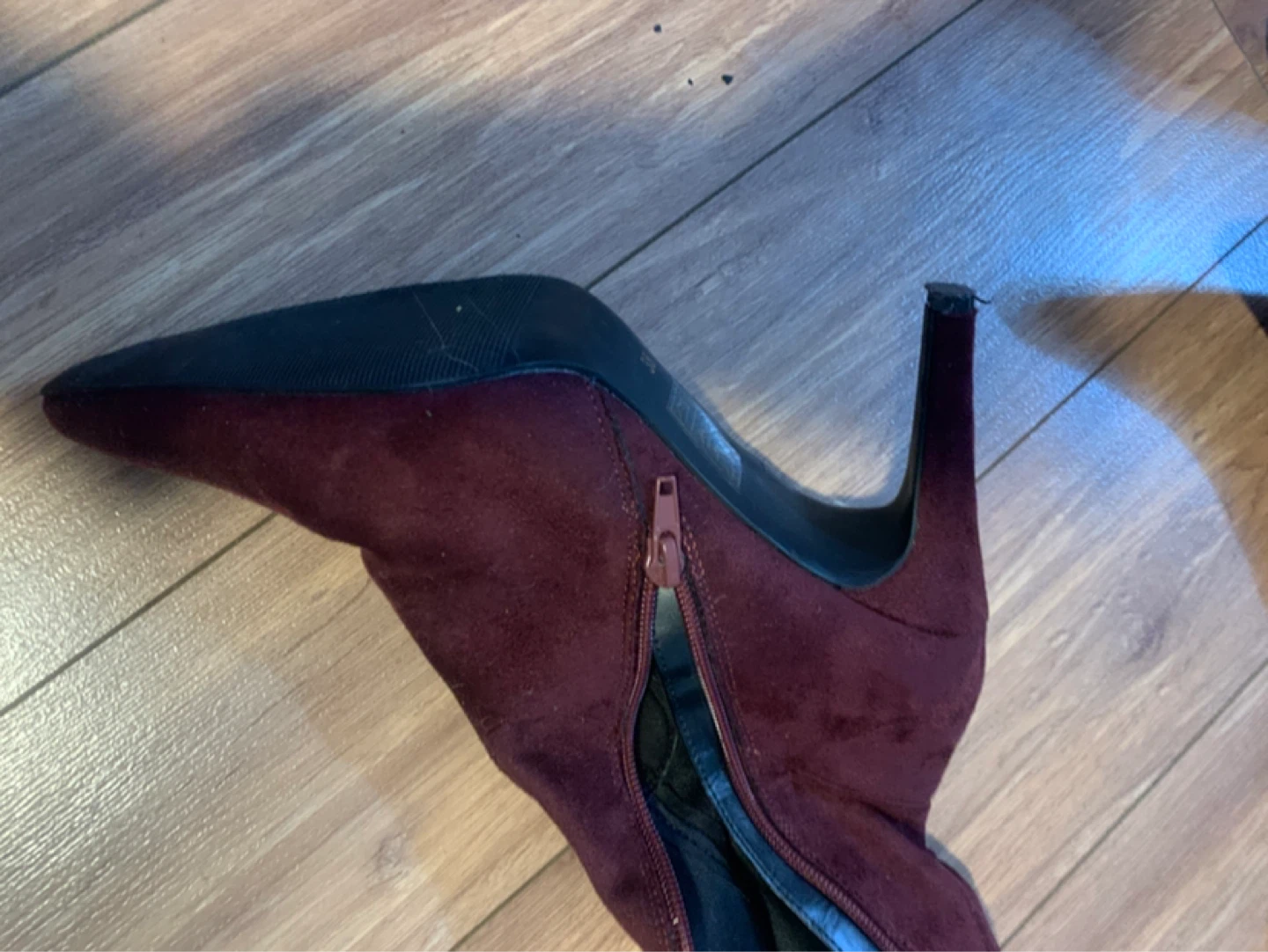 Maroon Suede Over-the-Knee Boots with Zipper - photo 2