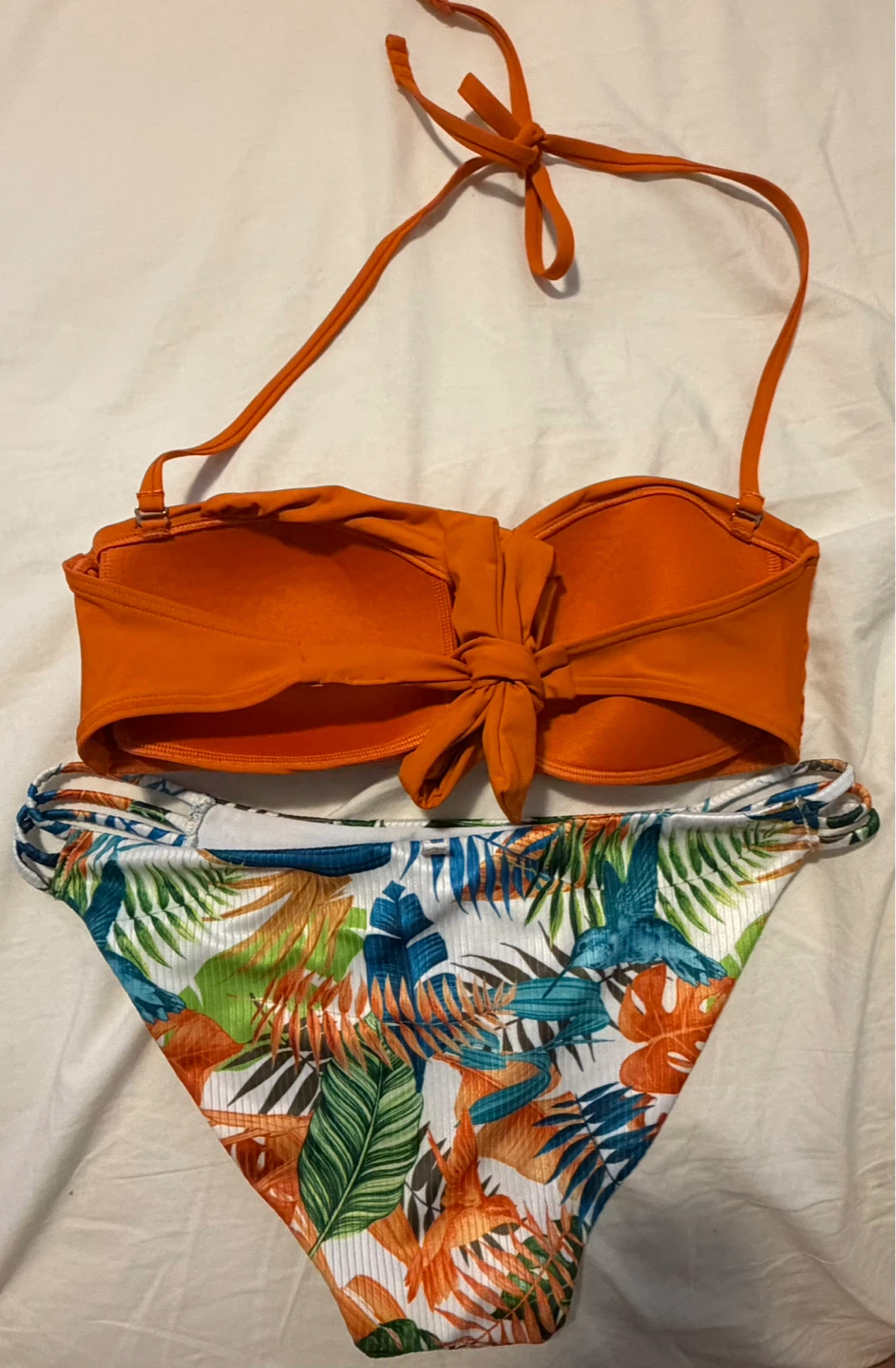 Orange and Tropical Print Bikini Set - photo 3