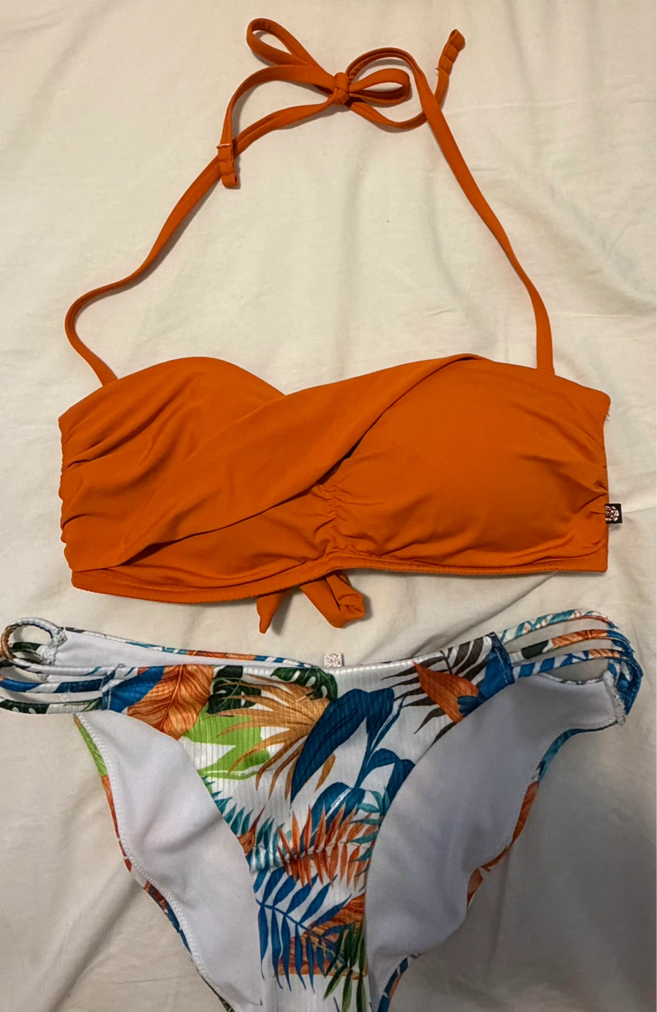 Orange and Tropical Print Bikini Set - photo 2