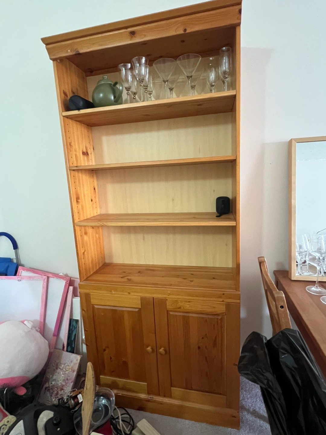 Solid Wood Bookcase with Cabinet
