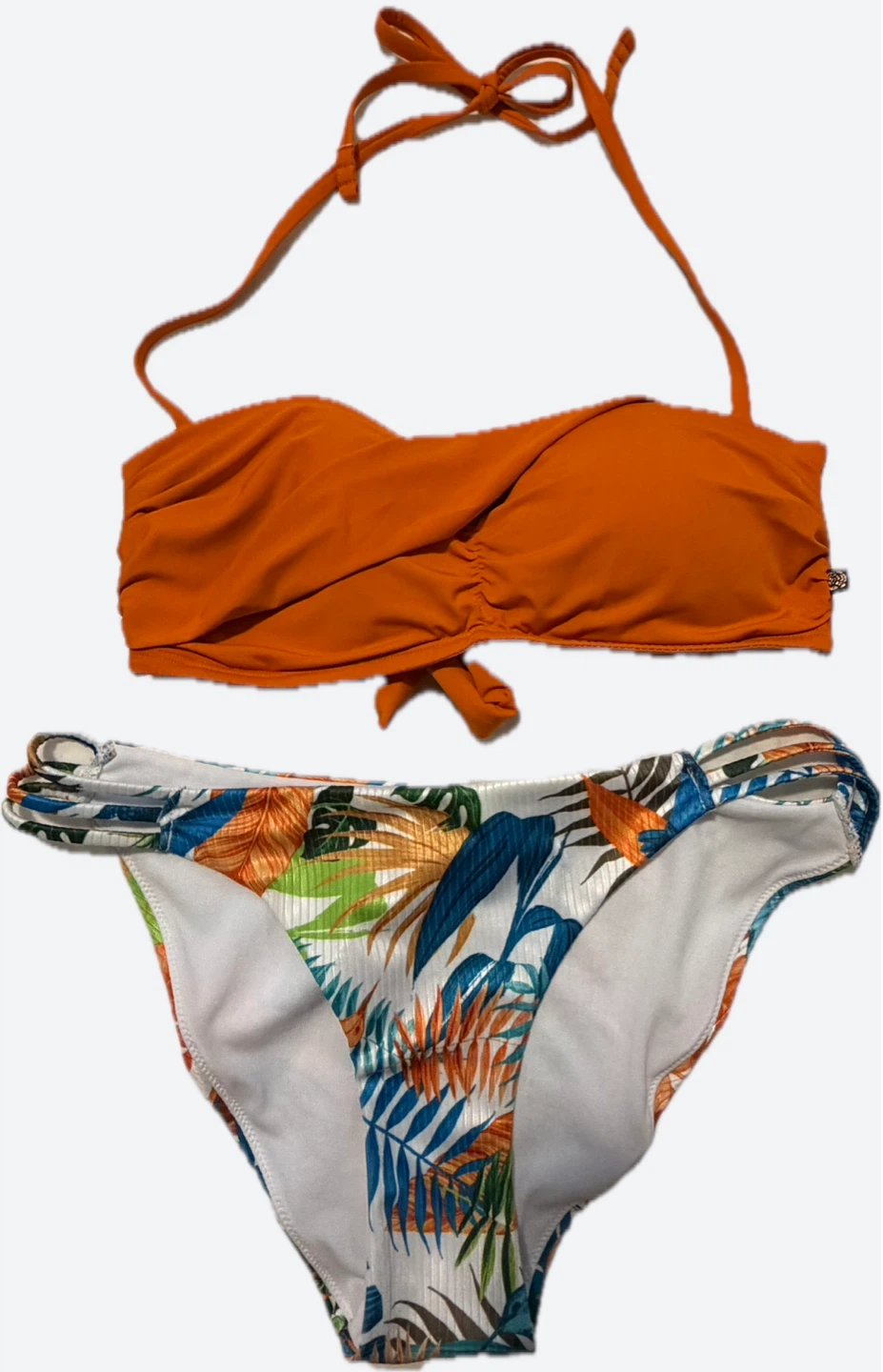 Orange and Tropical Print Bikini Set