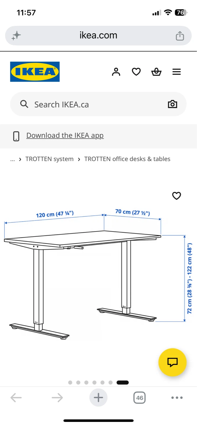 IKEA TROTTEN Sit/Stand Desk Frame 120x70 cm White - photo 2