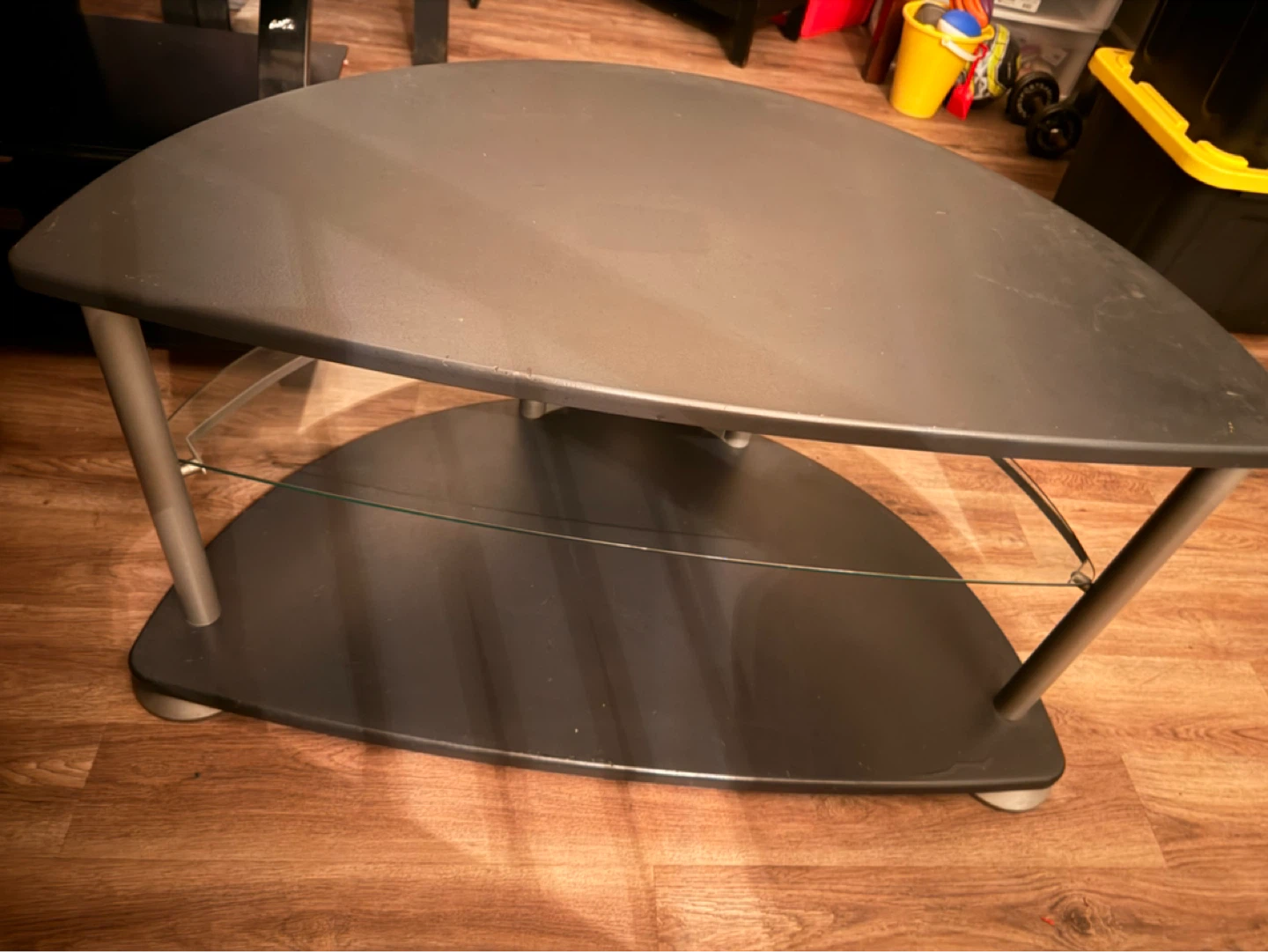 Corner TV Stand with Glass Shelf - photo 2